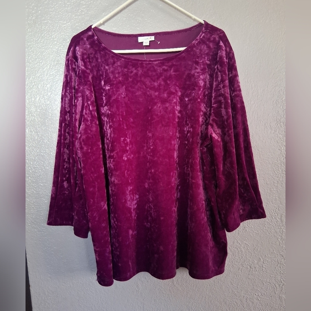 J Jill NWT Velvet 3/4 Sleeve Popover Top Sugarbeet 2X